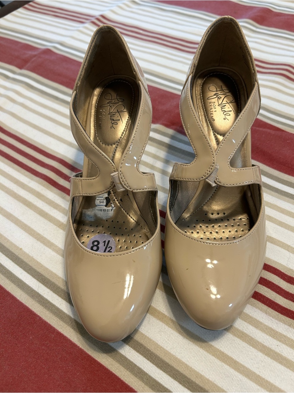 Life Stride Patent Nude Mary Jane Heels